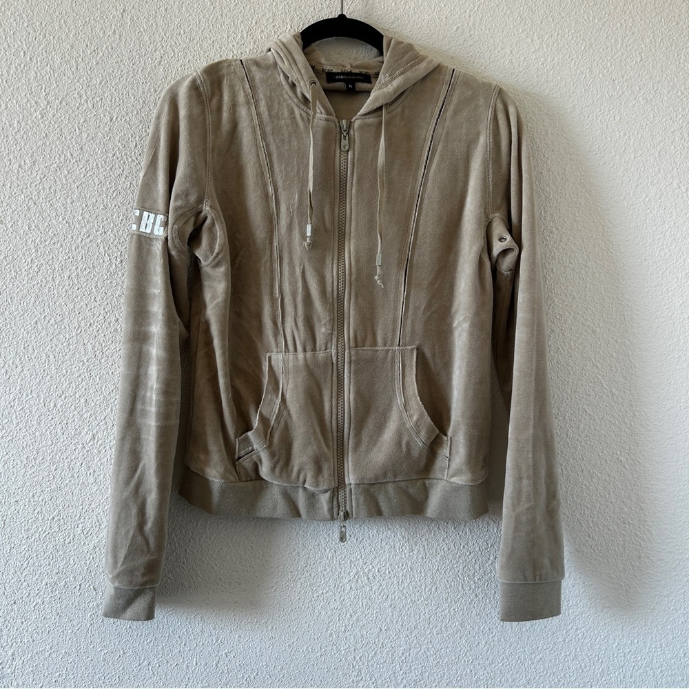 BCBG MAXAZRIA Zip Up Y2K Street Hoodie Valor Casual Lounge Women’s Medium Beige